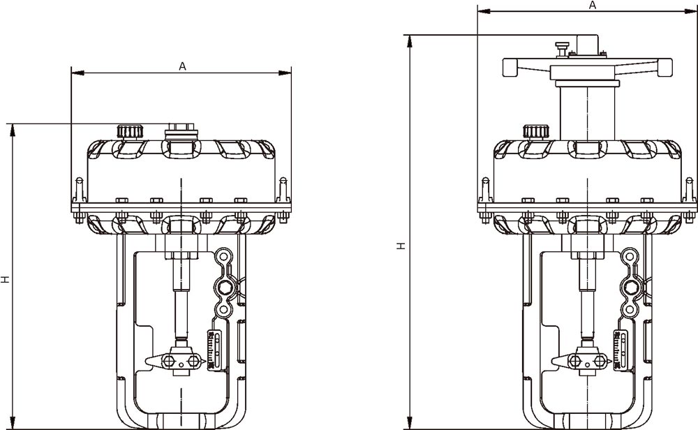 MT SERIES PNEUMATIC DIAPHRAGM ACTUATOR Overall Dimensions